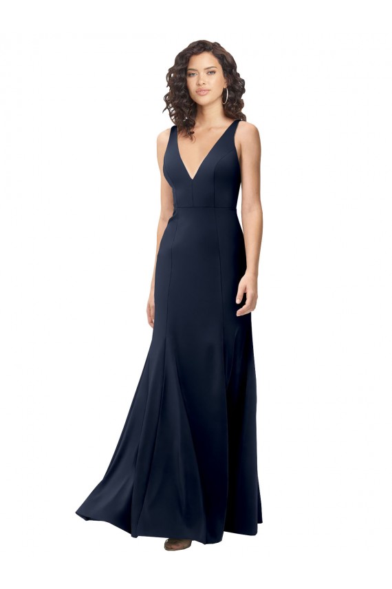Classic V-Neck Long Stretch Crepe Bridesmaid Dress with V-Back UK