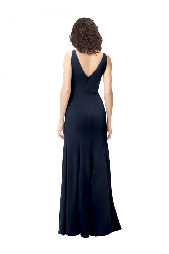Classic V-Neck Long Stretch Crepe Bridesmaid Dress with V-Back UK