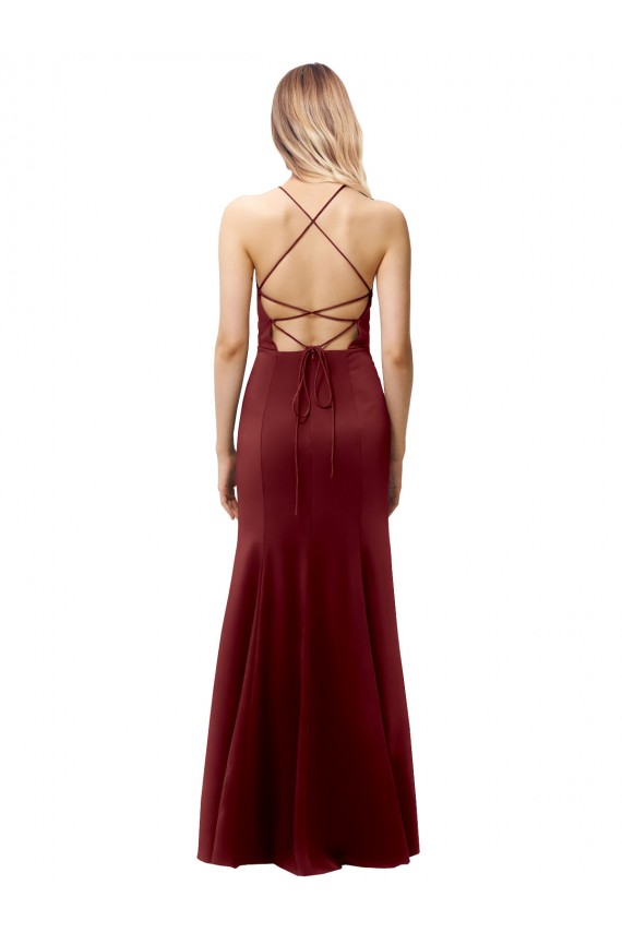 Fit and Flare Halter Neckline Stretch Crepe Bridesmaid Dress with Strappy Back UK