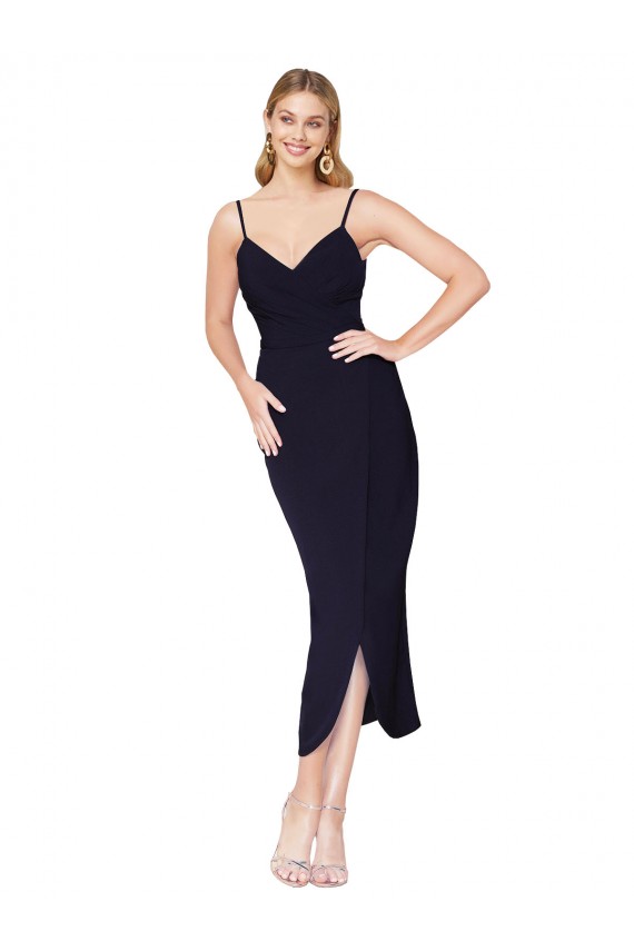 High Neck Spaghetti Straps Crepe Wrap Short Bridesmaid Dress UK