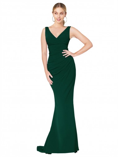 V-Neck Floor Length Long Crepe Mermaid Bridesmaid Dress UK
