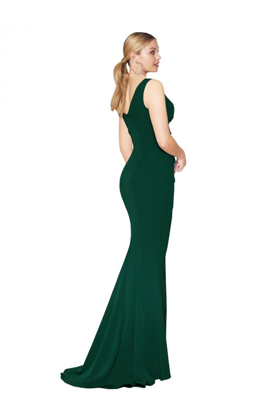 V-Neck Floor Length Long Crepe Mermaid Bridesmaid Dress UK