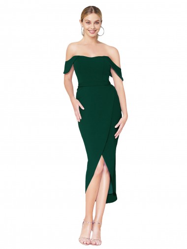 Off the Shoulder Knee Length Crepe Wrap Short Bridesmaid Dress UK