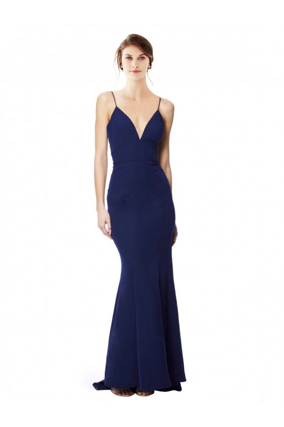 Deep V-Neck Spaghetti Straps Mermaid Crepe Bridesmaid Dress UK