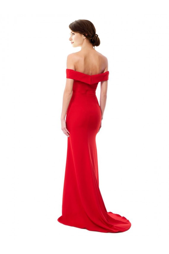 Off the Shoulder Chapel Train Crepe Bridesmaid Dress with Thigh-High slit UK