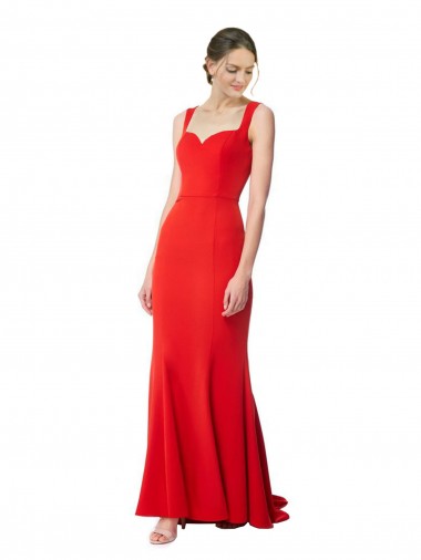 Long Chapel Train Fishtail Maxi Crepe Bridesmaid Dress with Sweetheart Neckline UK