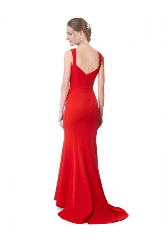 Long Chapel Train Fishtail Maxi Crepe Bridesmaid Dress with Sweetheart Neckline UK