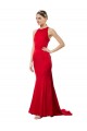 High Neck Mermaid Open Back Crepe Maxi Bridesmaid Dress with Train Detail UK