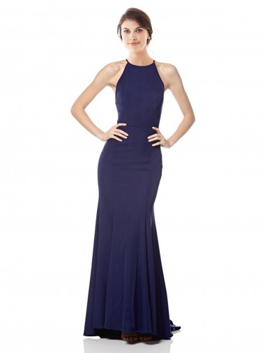 High Neck Fishtail Crepe Bridesmaid Dress with Open Back Detail UK