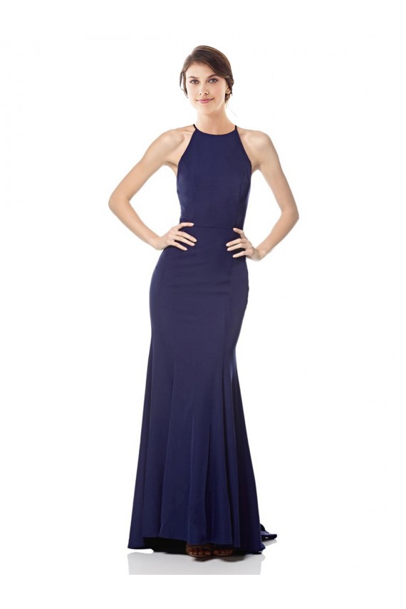 High Neck Fishtail Crepe Bridesmaid Dress with Open Back Detail UK