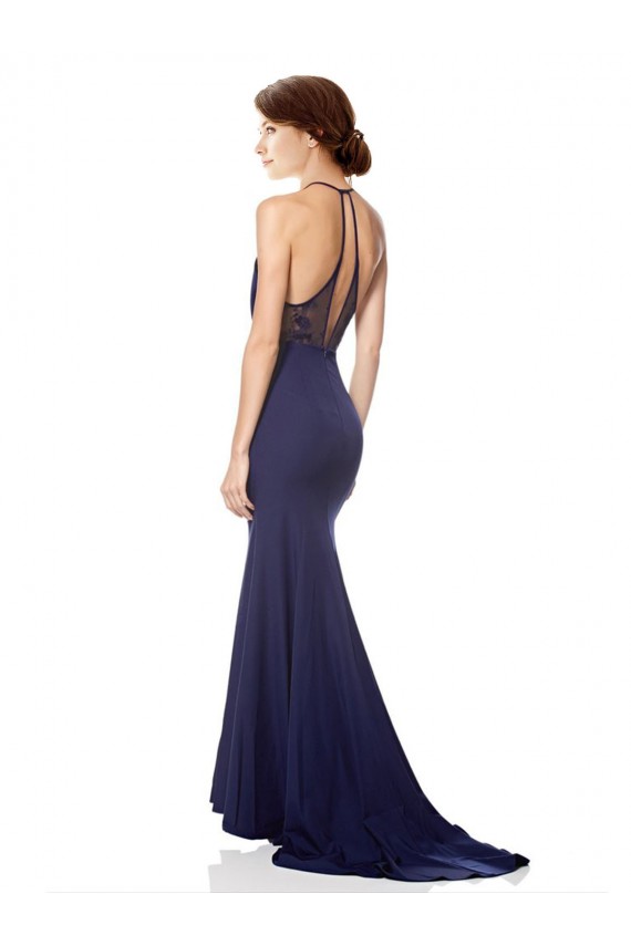 High Neck Fishtail Crepe Bridesmaid Dress with Open Back Detail UK