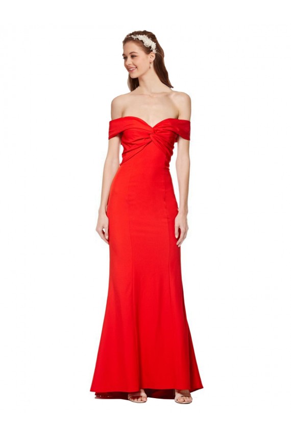 Cross Front and Back Bardot Sleeveless Crepe Maxi Bridesmaid Dress UK