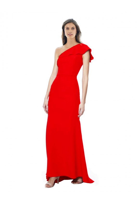 High Neck Ruffle Frill One Shoulder Maxi Crepe Bridesmaid Dress UK