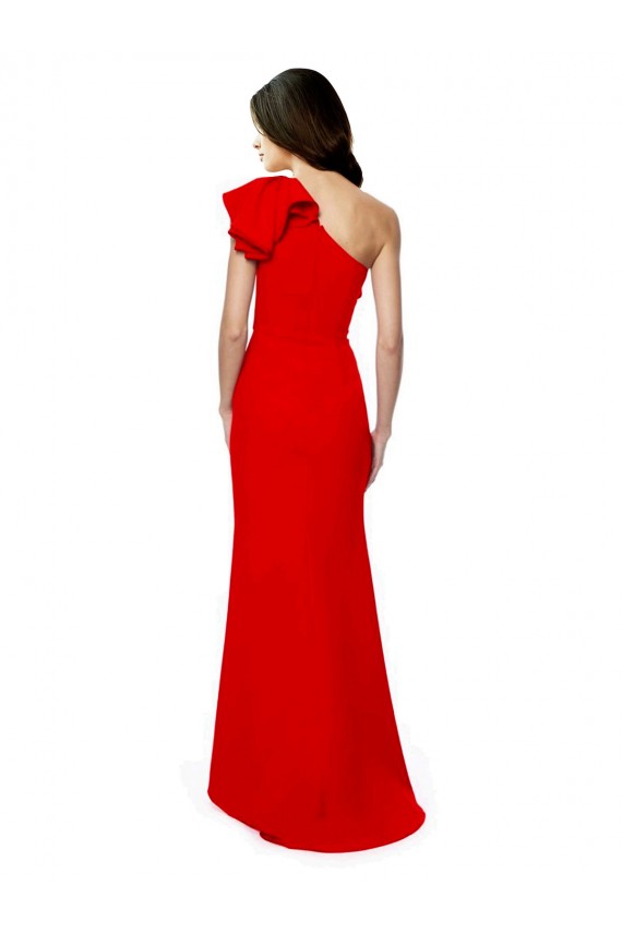 High Neck Ruffle Frill One Shoulder Maxi Crepe Bridesmaid Dress UK