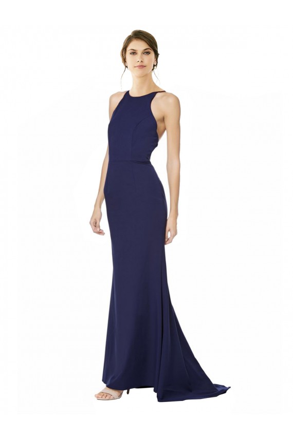 Fishtail High Neck Maxi Crepe Bridesmiad Dress with Strappy Back Detail UK
