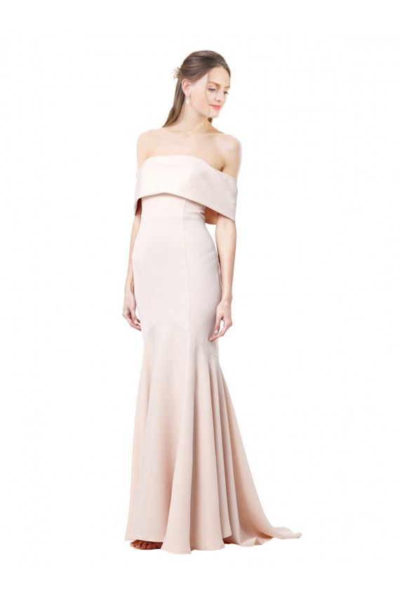 Mermaid Bardot Maxi Crepe Bridesmiad Dress with Fishtail Train UK