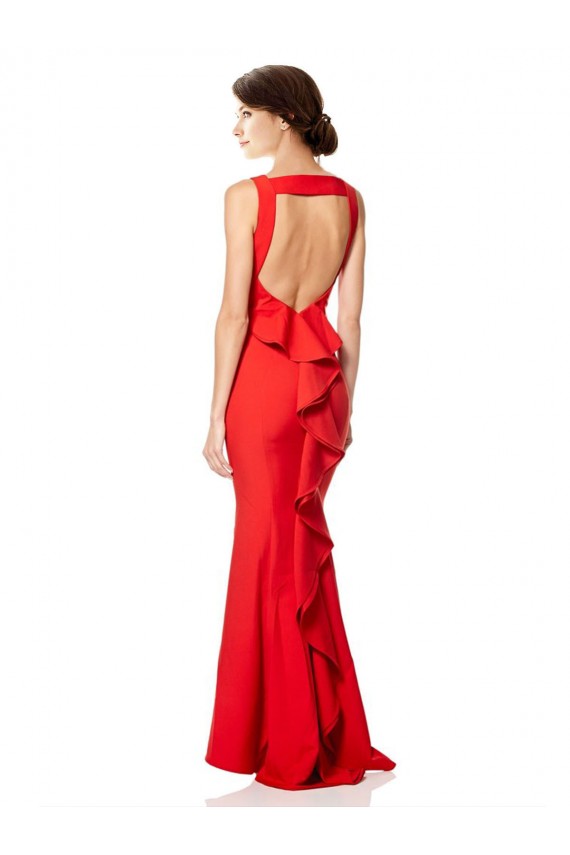 High Neck Maxi Crepe Bridesmiad Dress with Exaggerated Back Ruffle UK