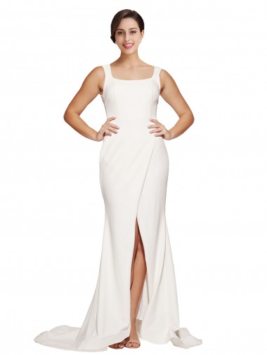 Square Neck Long Sheath Sweep Train Crepe Bridesmaid Dress  UK