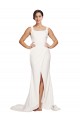 Square Neck Long Sheath Sweep Train Crepe Bridesmaid Dress  UK