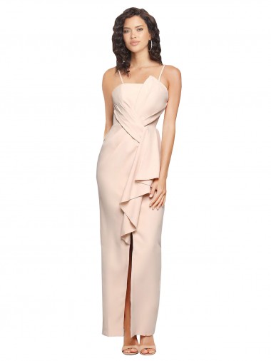Long Full Length Ruffles Strapless Low Back Crepe Bridesmaid Dress with Straps UK