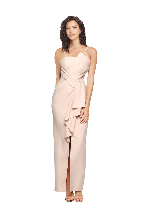 Long Full Length Ruffles Strapless Low Back Crepe Bridesmaid Dress with Straps UK