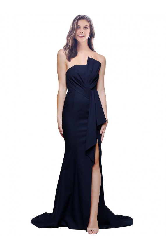Long Strapless Sweep Train Low Back Crepe Bridesmaid Dress UK