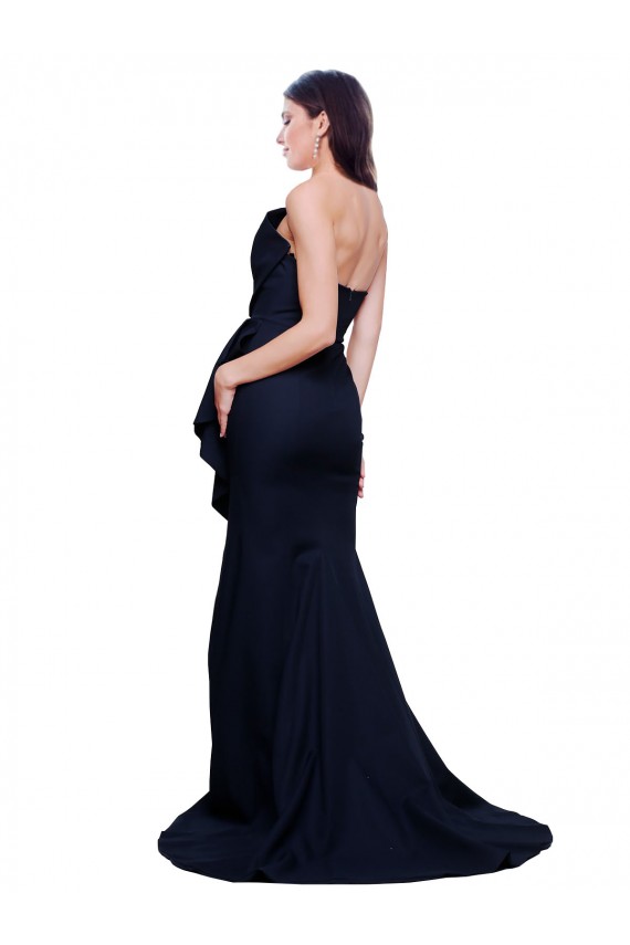 Long Strapless Sweep Train Low Back Crepe Bridesmaid Dress UK