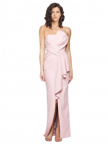 Strapless Long Full Length Ruffles Low Back Crepe Bridesmaid Dress UK