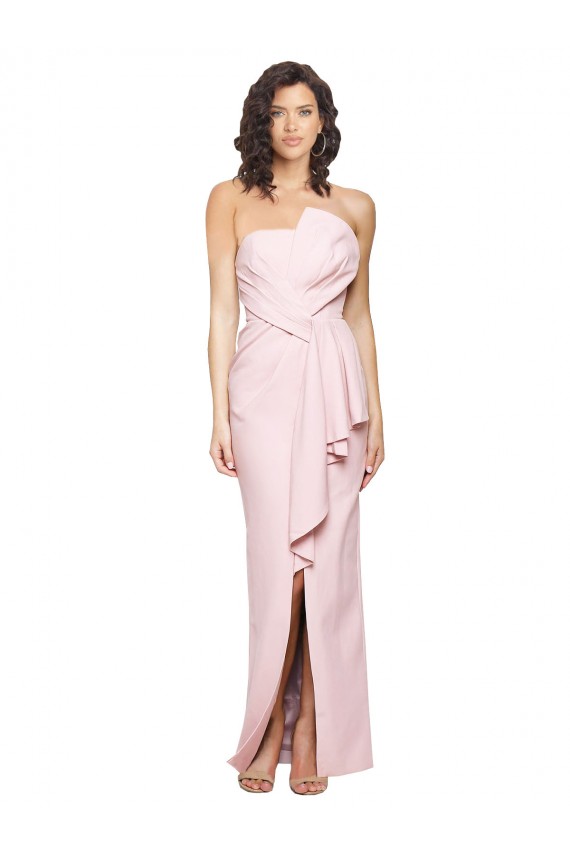 Strapless Long Full Length Ruffles Low Back Crepe Bridesmaid Dress UK