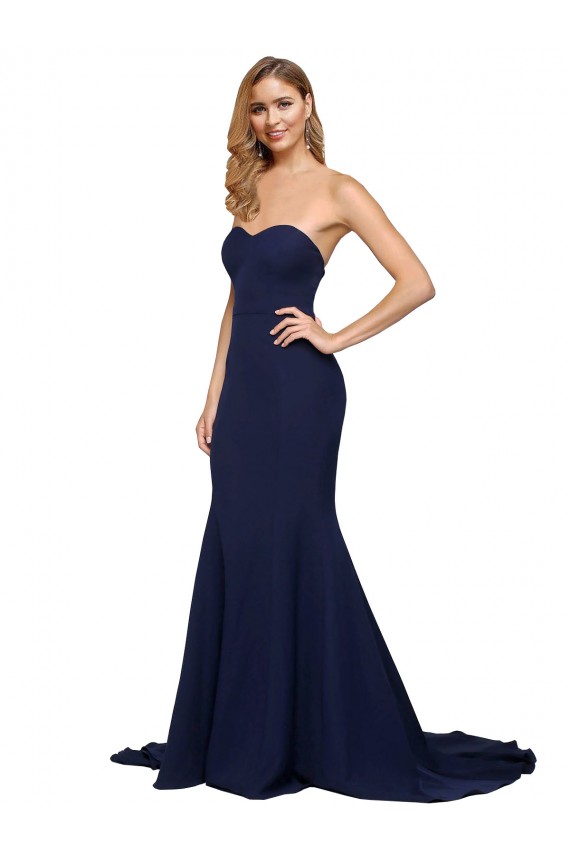 Fit and Flare Sweetheart Long Crepe Bridesmaid Dress with Sweep Train UK