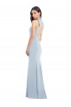 Halter Bow Neck Open Back Soft Full Length Trumpet Bridesmaid Dress UK