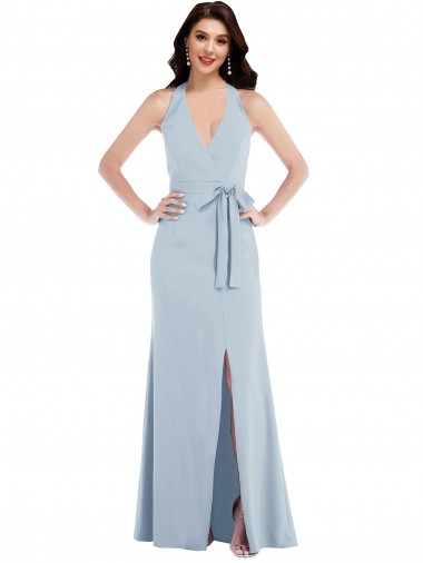 Open Back Halter Maxi Bridesmaid Dress with Draped Bow UK