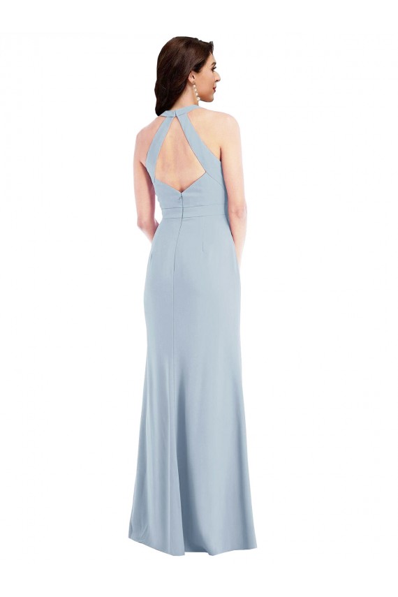 Open Back Halter Maxi Bridesmaid Dress with Draped Bow UK