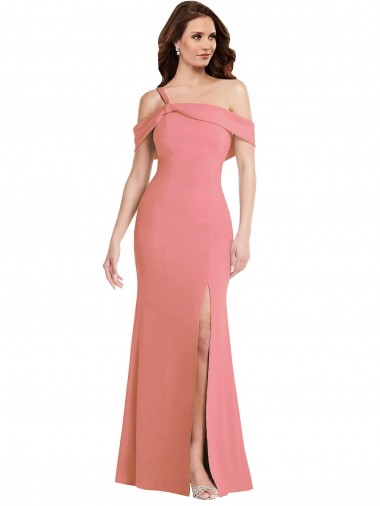 One Shoulder Draped Cuff Maxi Bridesmaid Dress with Front Slit UK