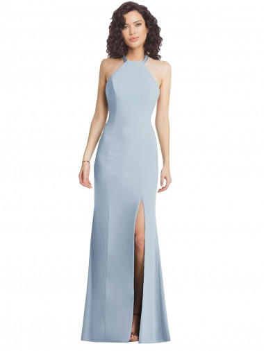 High Neck Halter Bridesmaid Dress with Twist Criss Cross Back UK
