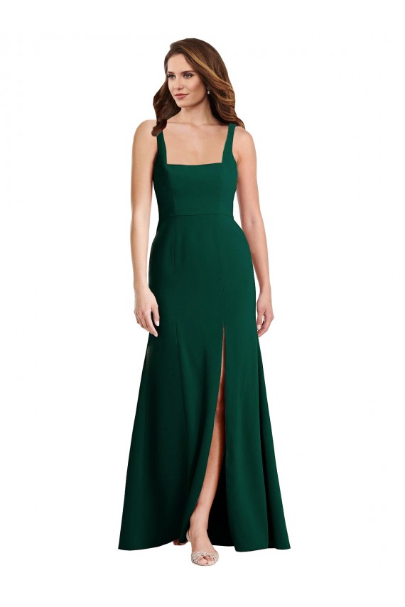 Square Neck Trumpet Maxi Bridesmaid Dress with Front Slit UK