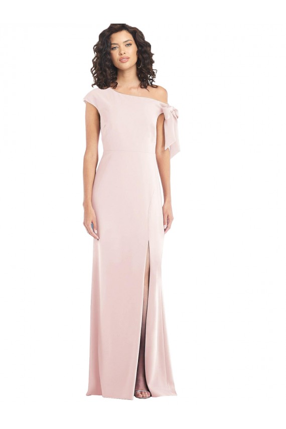 Off the Shoulder Tie Detail Trumpet Bridesmaid Dress with Front Slit UK