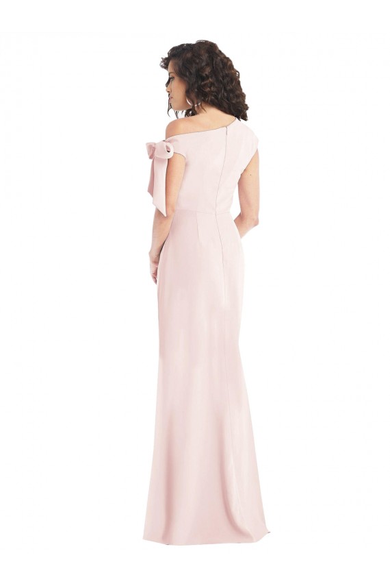 Off the Shoulder Tie Detail Trumpet Bridesmaid Dress with Front Slit UK