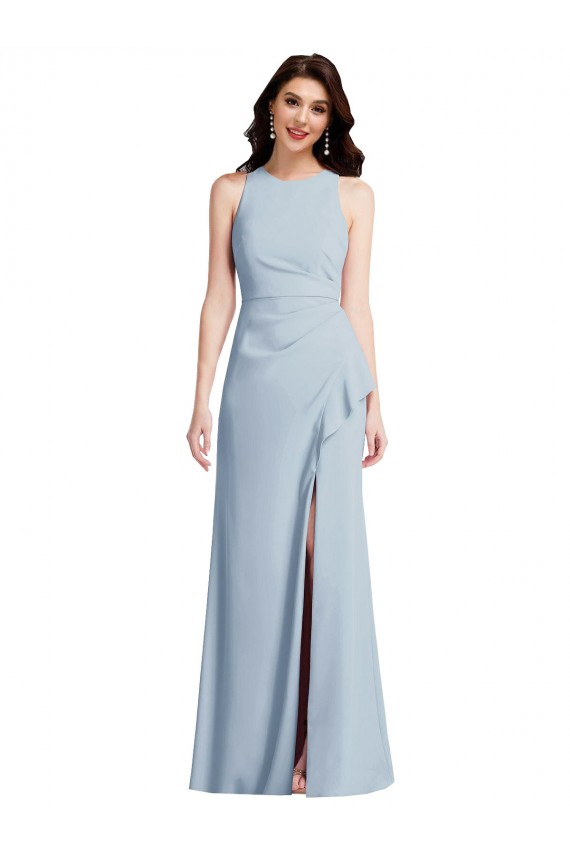 Halter Maxi Bridesmaid Dress with Cascade Ruffle Slit UK