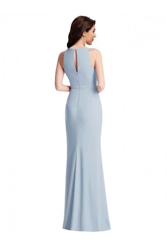 Halter Maxi Bridesmaid Dress with Cascade Ruffle Slit UK