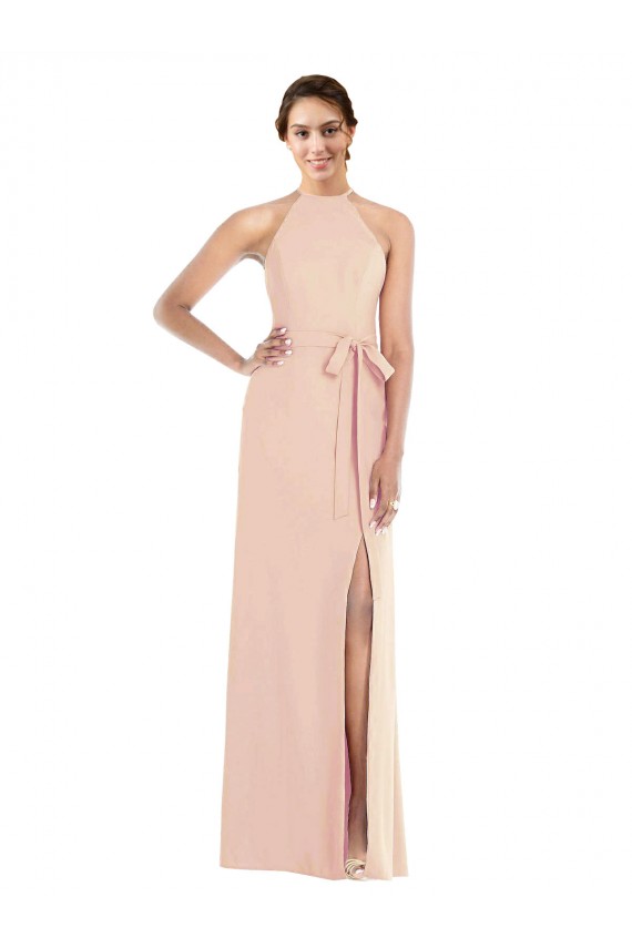 Halter Criss Cross Cutout Back Maxi Bridesmaid Dress UK