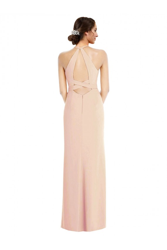 Halter Criss Cross Cutout Back Maxi Bridesmaid Dress UK
