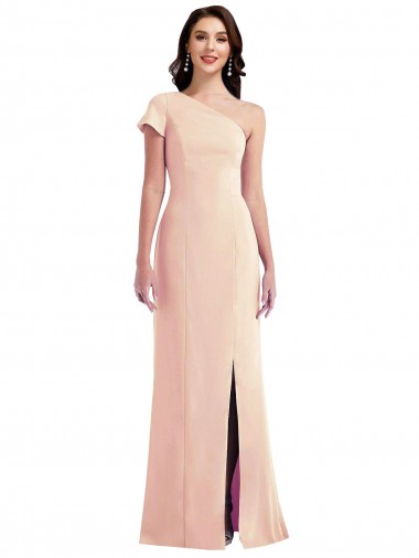 One Shoulder Cap Sleeves Trumpet Bridesmaid Dress with Front Slit UK