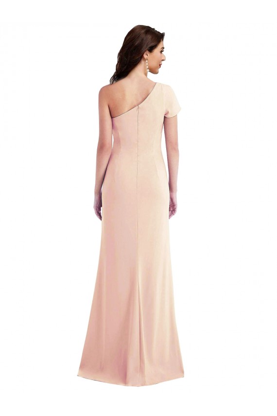 One Shoulder Cap Sleeves Trumpet Bridesmaid Dress with Front Slit UK