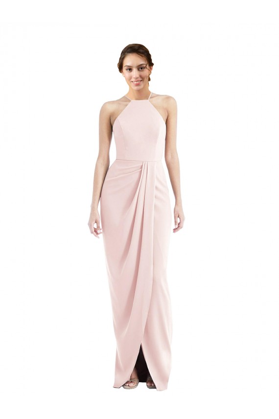 Halter Draped Tulip Skirt Maxi Bridesmaid Dress UK