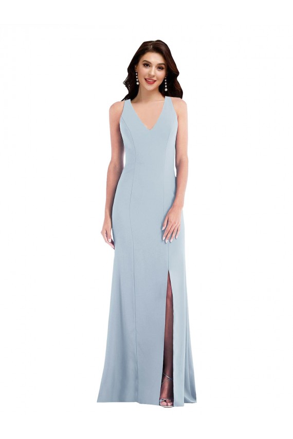 Criss Cross Cutout Back Maxi Bridesmaid Dress with Front Slit UK