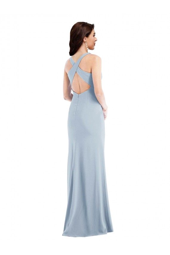 Criss Cross Cutout Back Maxi Bridesmaid Dress with Front Slit UK