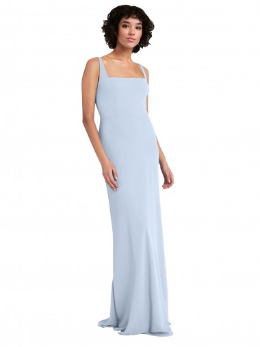 Slim Square Neck Fit and Flare Full Length Stretch Crepe Bridesmaid Dress UK