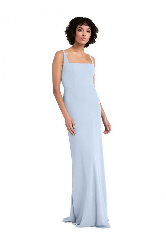 Slim Square Neck Fit and Flare Full Length Stretch Crepe Bridesmaid Dress UK