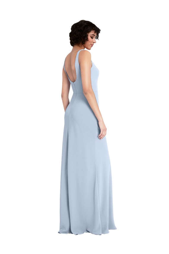 Slim Square Neck Fit and Flare Full Length Stretch Crepe Bridesmaid Dress UK